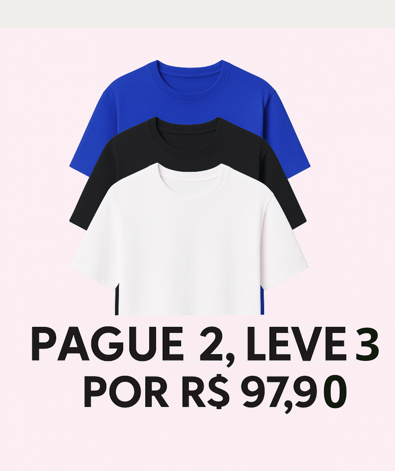 camiseta básica masculina manga curta slim: pague 2 leve 3 por 97,90