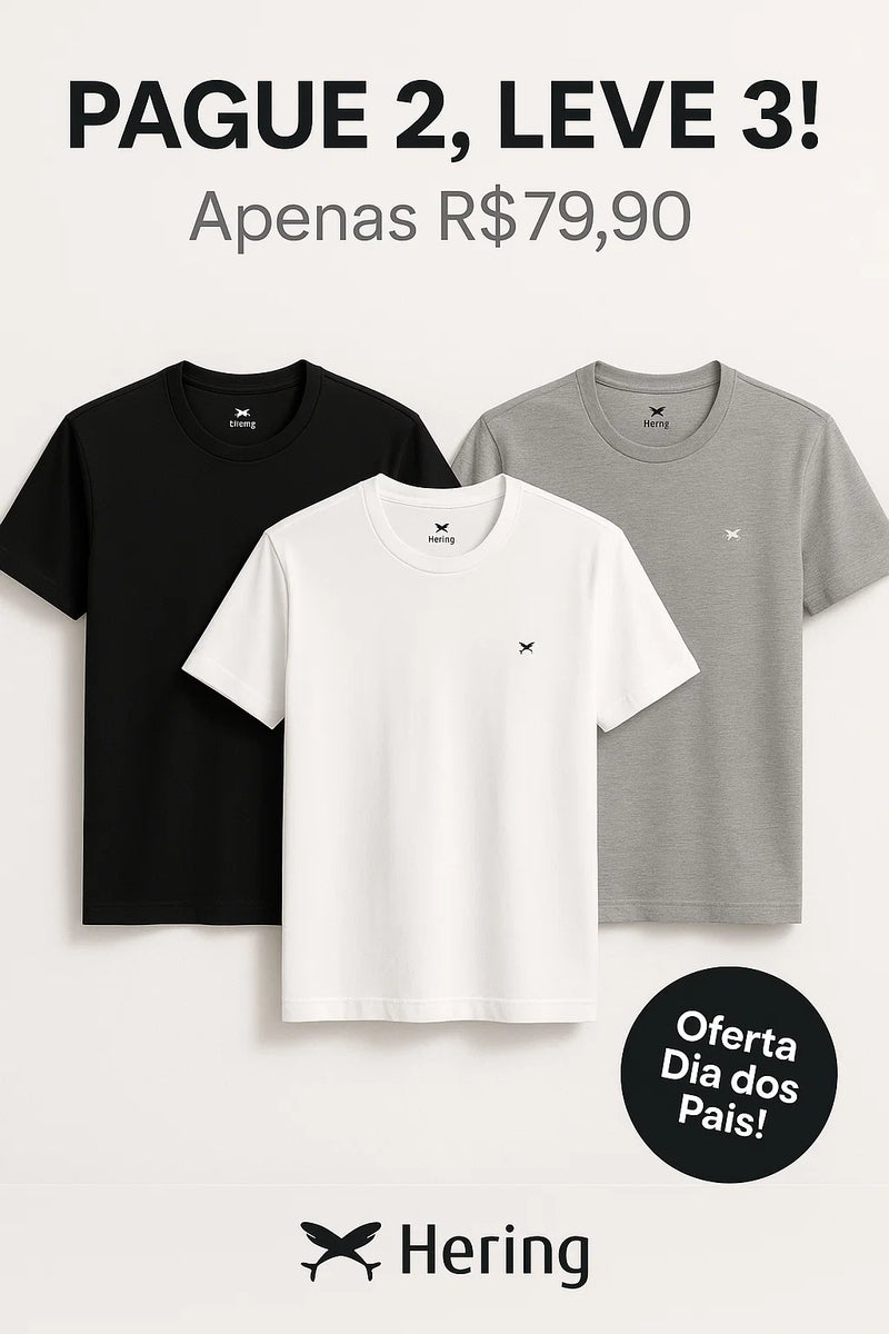 camiseta básica masculina manga curta slim: pague 2 leve 3 por 97,90