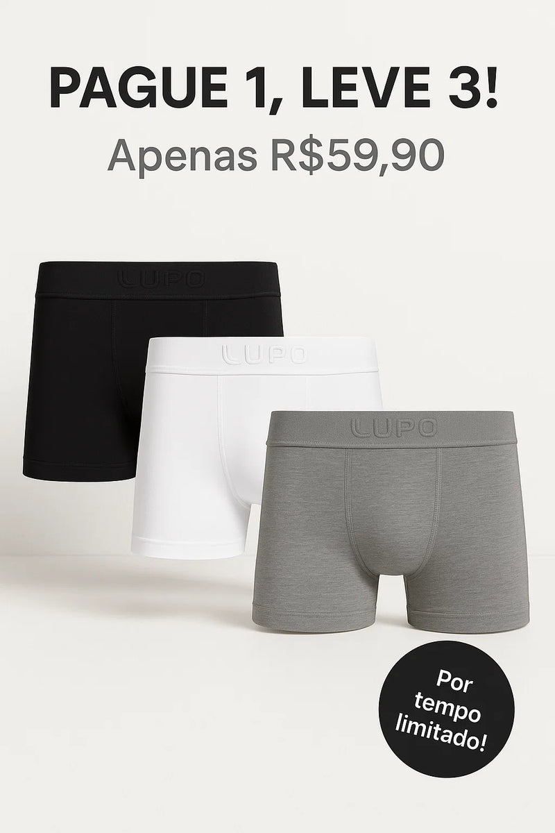 Cueca Boxer Adulto Algodão Com Abertura Lupo: Pague 1 leve 3!