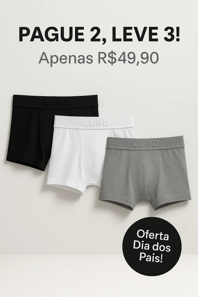 Cueca Boxer Adulto Algodão Com Abertura Lupo: Pague 2 leve 3!