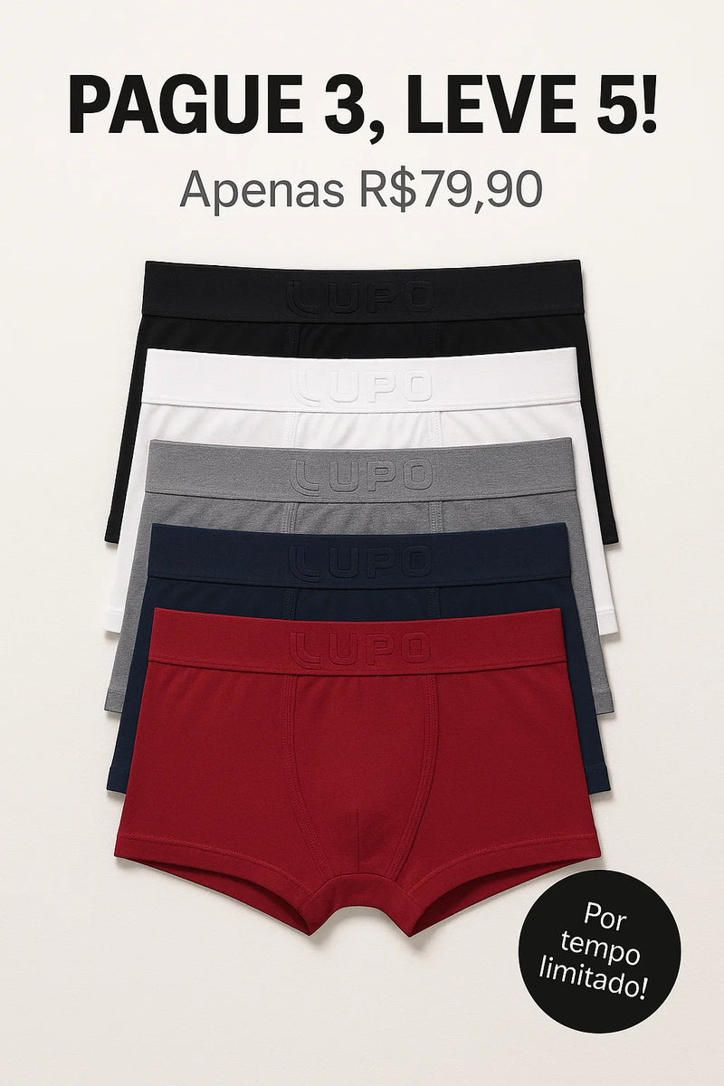 Cueca Boxer Adulto Algodão Com Abertura Lupo: Pague 3 leve 5!