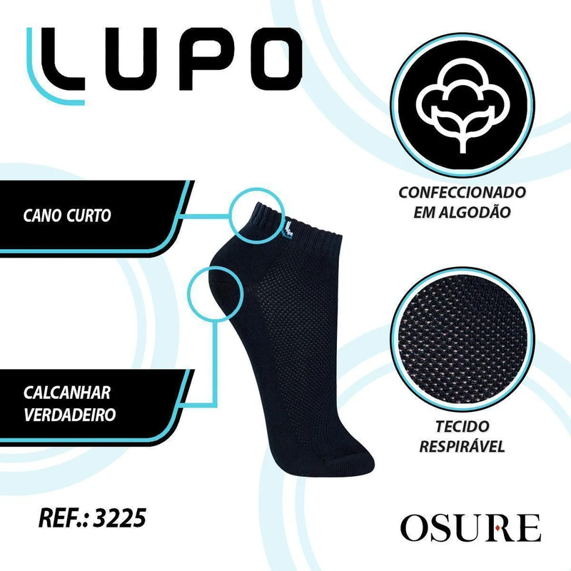 DEZ pares Meias Lupo Cano Baixo Curto Tornozelo Algodão Masculina Meia Feminina Original - Sortido / 75% off por 57,90