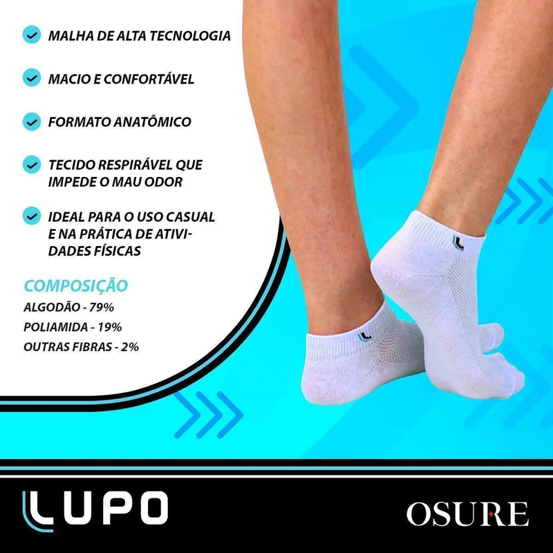 DEZ pares Meias Lupo Cano Baixo Curto Tornozelo Algodão Masculina Meia Feminina Original - Sortido / 75% off por 57,90