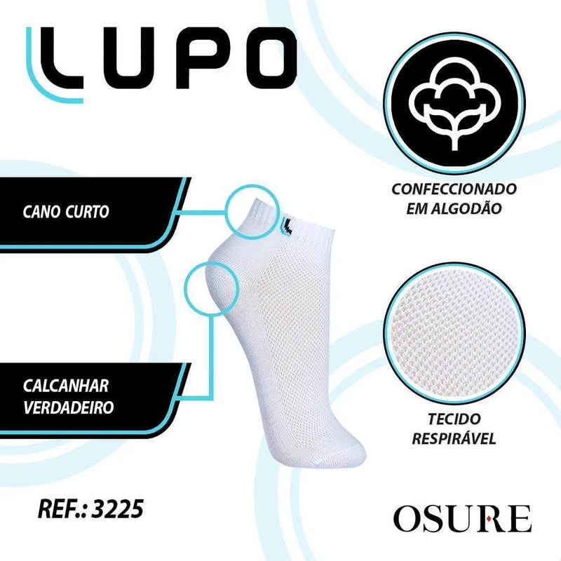 DEZ pares Meias Lupo Cano Baixo Curto Tornozelo Algodão Masculina Meia Feminina Original - Sortido / 75% off por 57,90