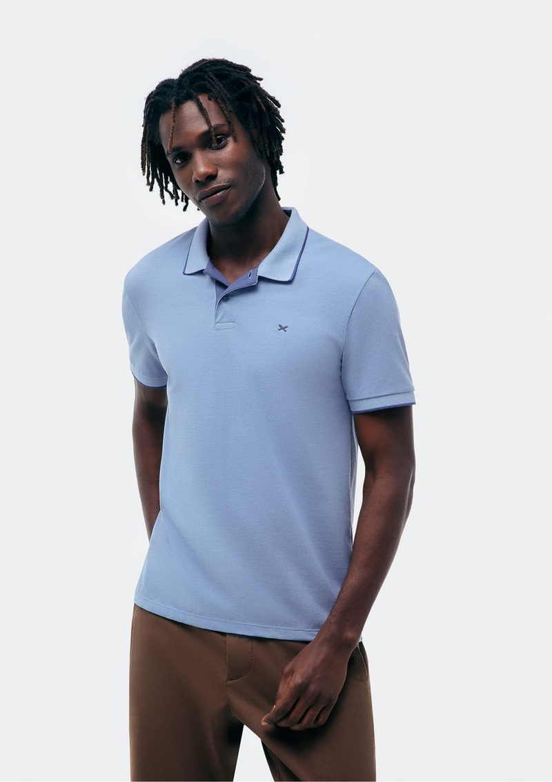 camisa polo básica masculina em piquet com bordado - azul