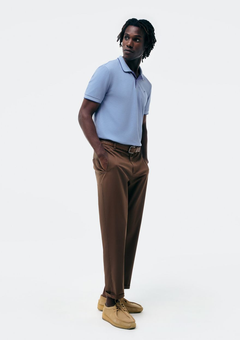 camisa polo básica masculina em piquet com bordado - azul