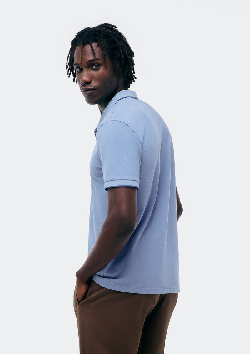 camisa polo básica masculina em piquet com bordado - azul