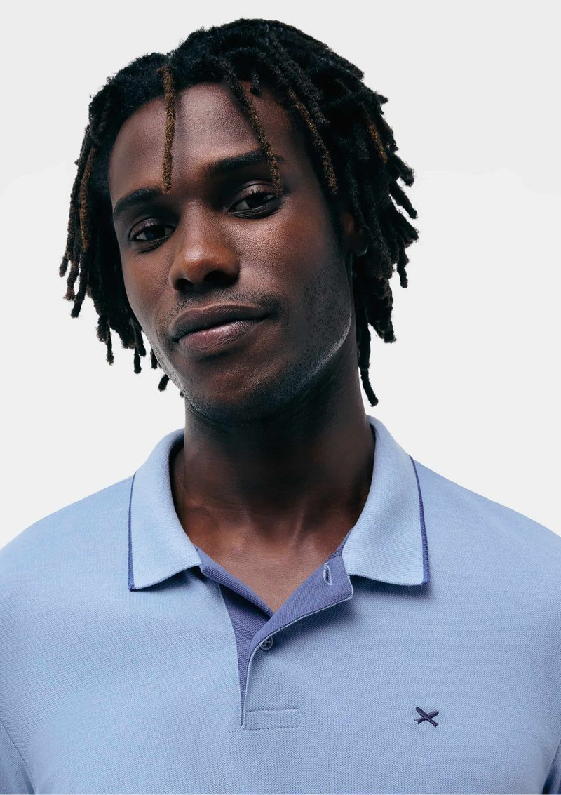 camisa polo básica masculina em piquet com bordado - azul