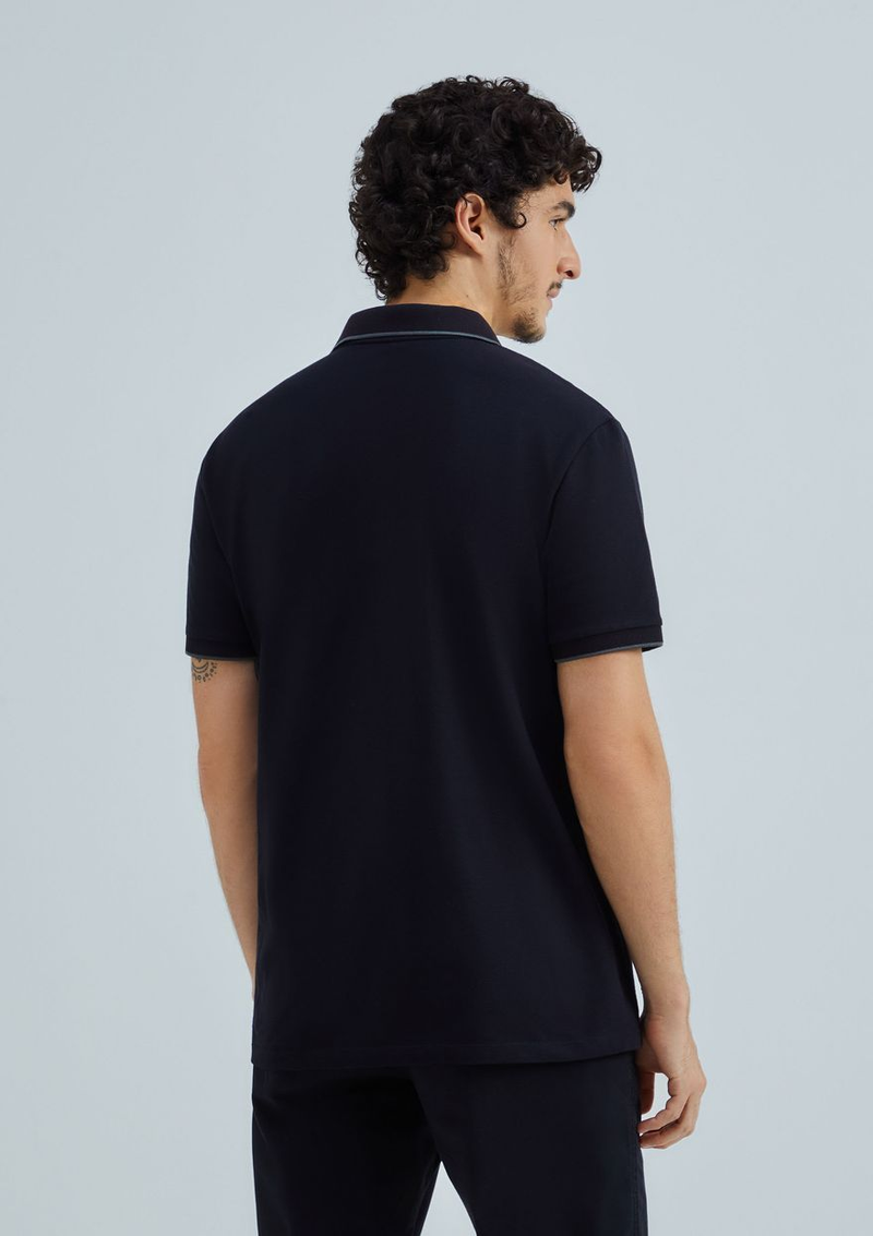 camisa polo básica masculina em piquet com bordado - Preto