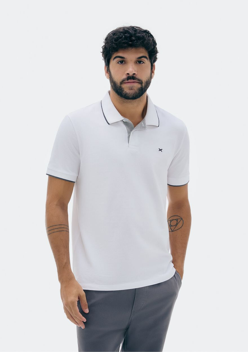camisa polo básica masculina em piquet com bordado - off white