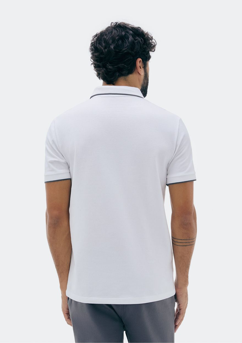camisa polo básica masculina em piquet com bordado - off white