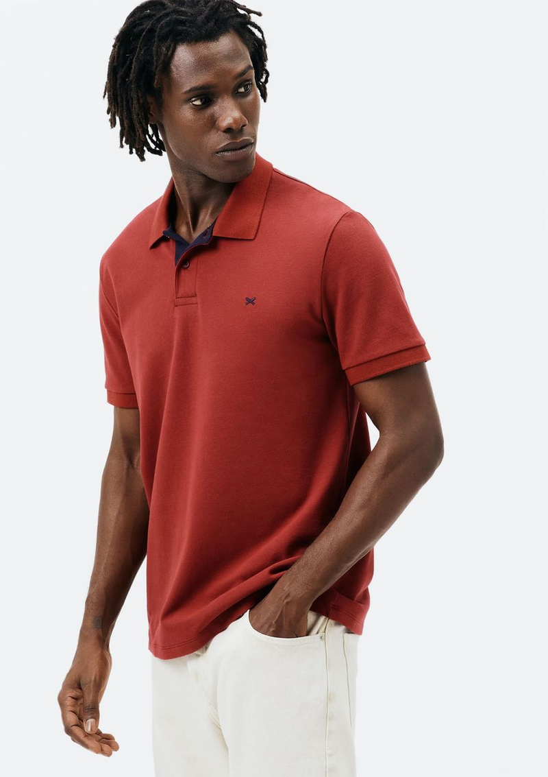 camisa polo básica masculina em piquet com bordado - vermelho