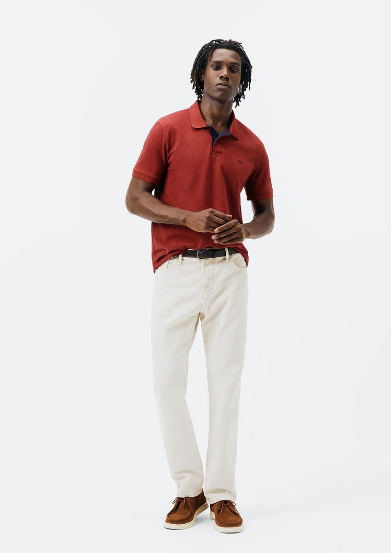 camisa polo básica masculina em piquet com bordado - vermelho