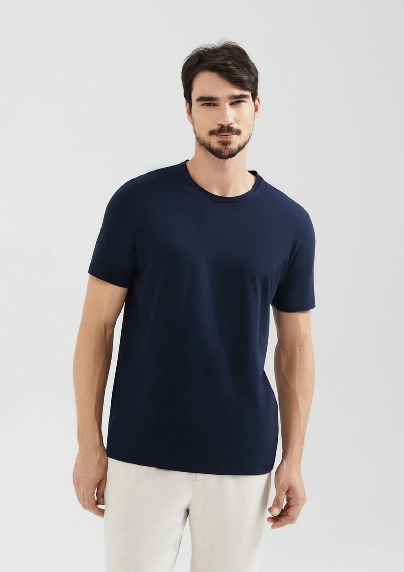 camiseta básica masculina manga curta pima - azul