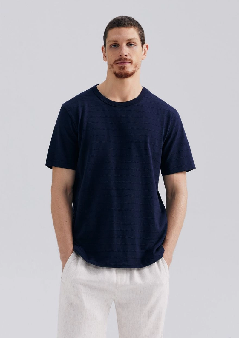 camiseta masculina manga curta em malha texturizada - azul