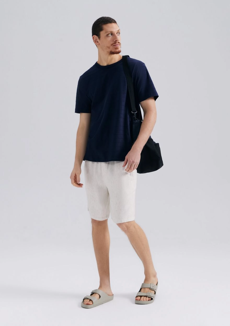 camiseta masculina manga curta em malha texturizada - azul