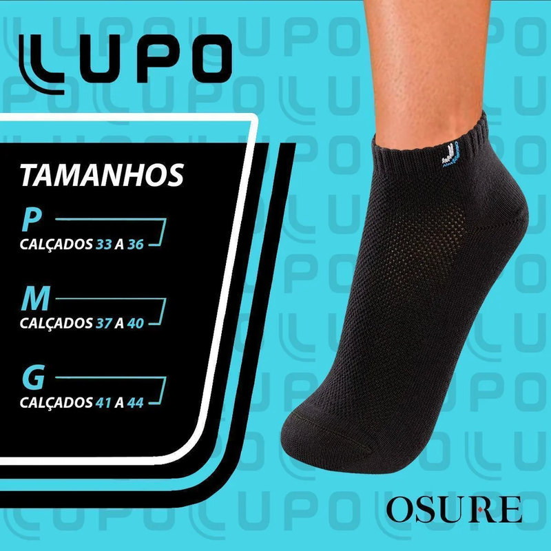 Kit 10 Pares Meias Lupo Cano Baixo Curto Tornozelo Algodão Masculina Meia Feminina Original - Preto