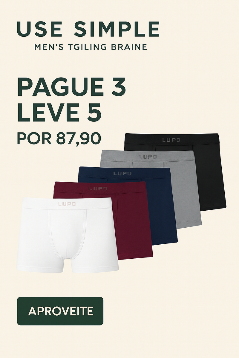 Cueca Adulto Boxer Micromodal Sem Costura Lisa Lupo: Pague 3 leve 5 por 87.90