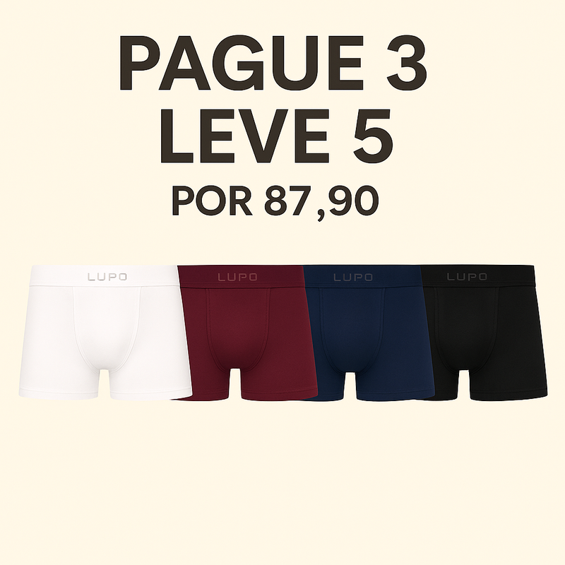Cueca Adulto Boxer Micromodal Sem Costura Lisa Lupo: Pague 3 leve 5 por 87.90