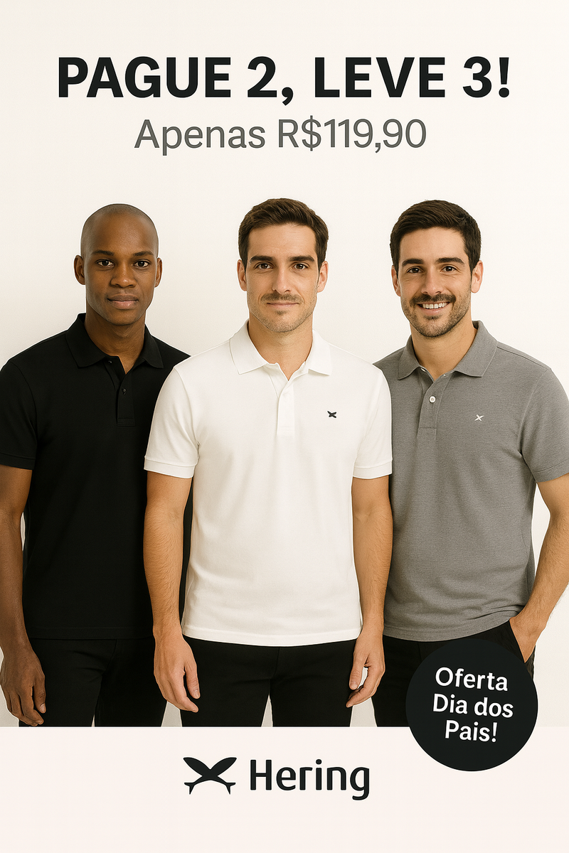 camisa polo básica masculina em piquet com bordado - Compre 2 leve 3!
