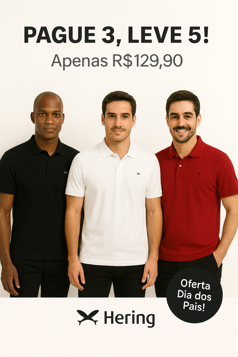 camisa polo básica masculina em piquet com bordado - Compre 3 leve 5!